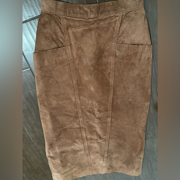 Brown Leather Suede Midi Skirt - Picture 2 of 8